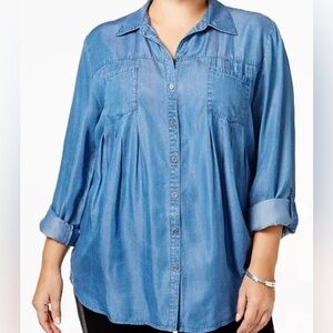 Style & Co Chambray Relaxed Fit Soft Denim Button Up Top Size 0X